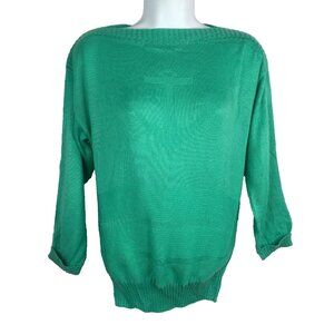Vintage 80s Keneth Too Anchor Sweater Size M Aqua Green Knit Nautical Boat Neck